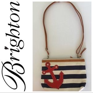 BRIGHTON NAUTICAL NAVY WHITE STRIPED SM CROSSBODY